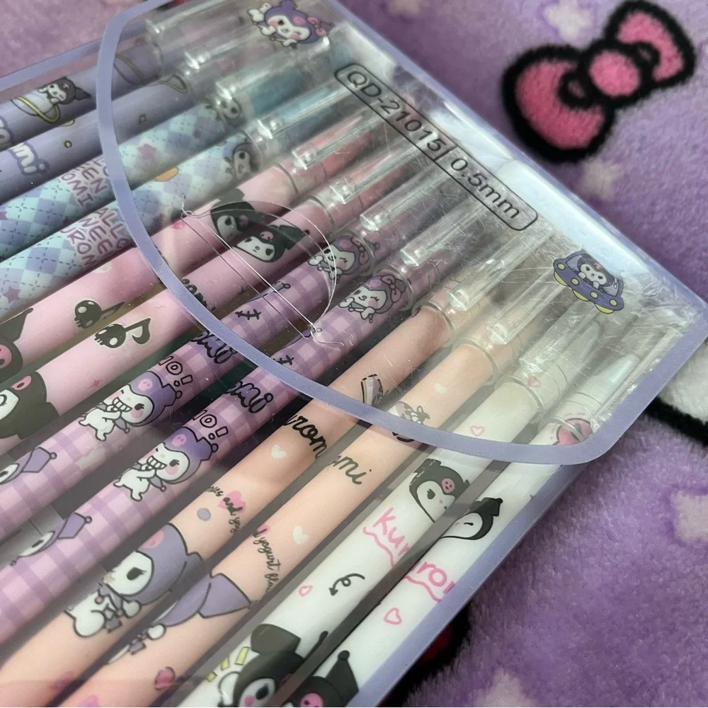 Set of 12 Kuromi Black Ink Pens in a Plastic Carrying Case